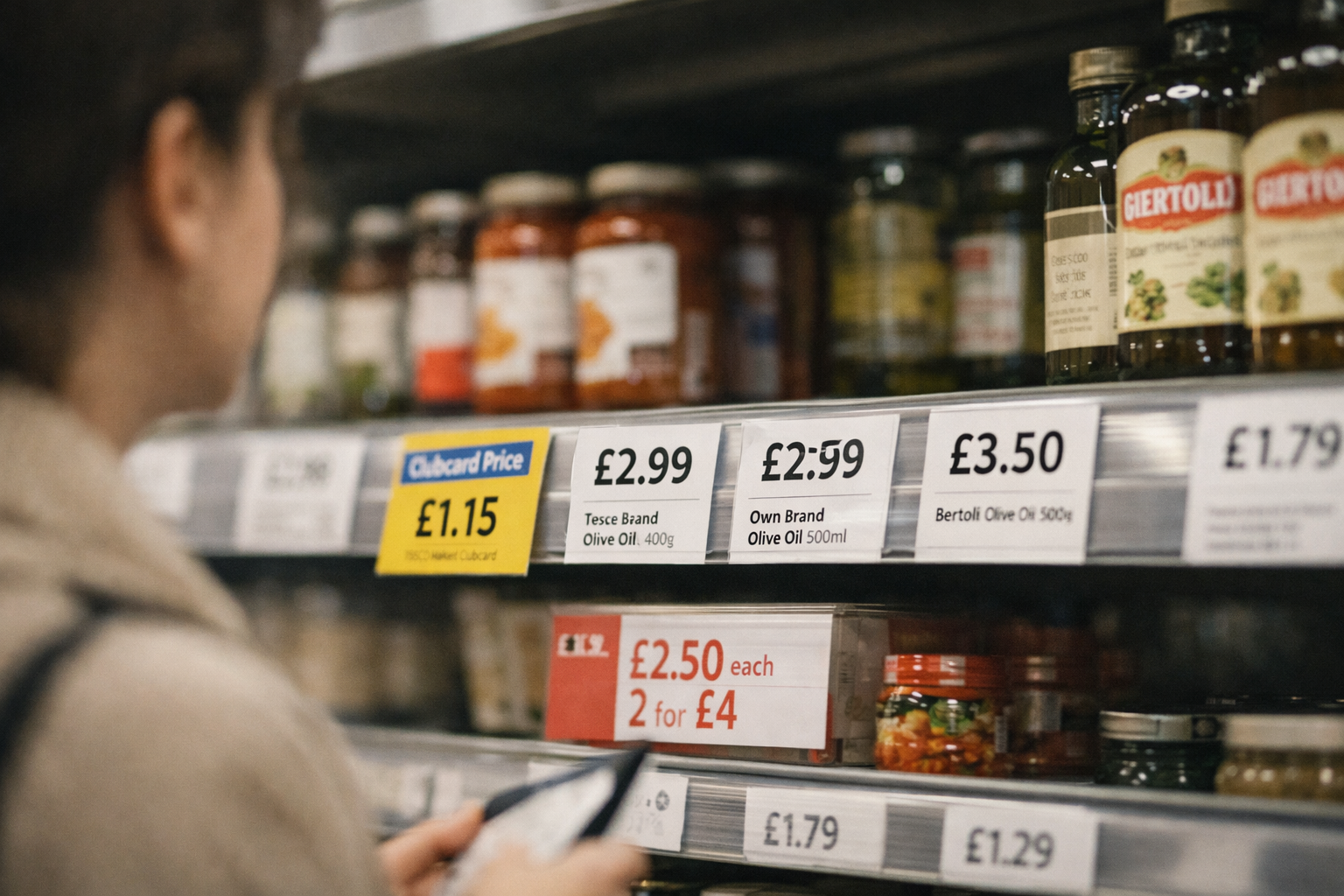 Supermarket aisle with price labels